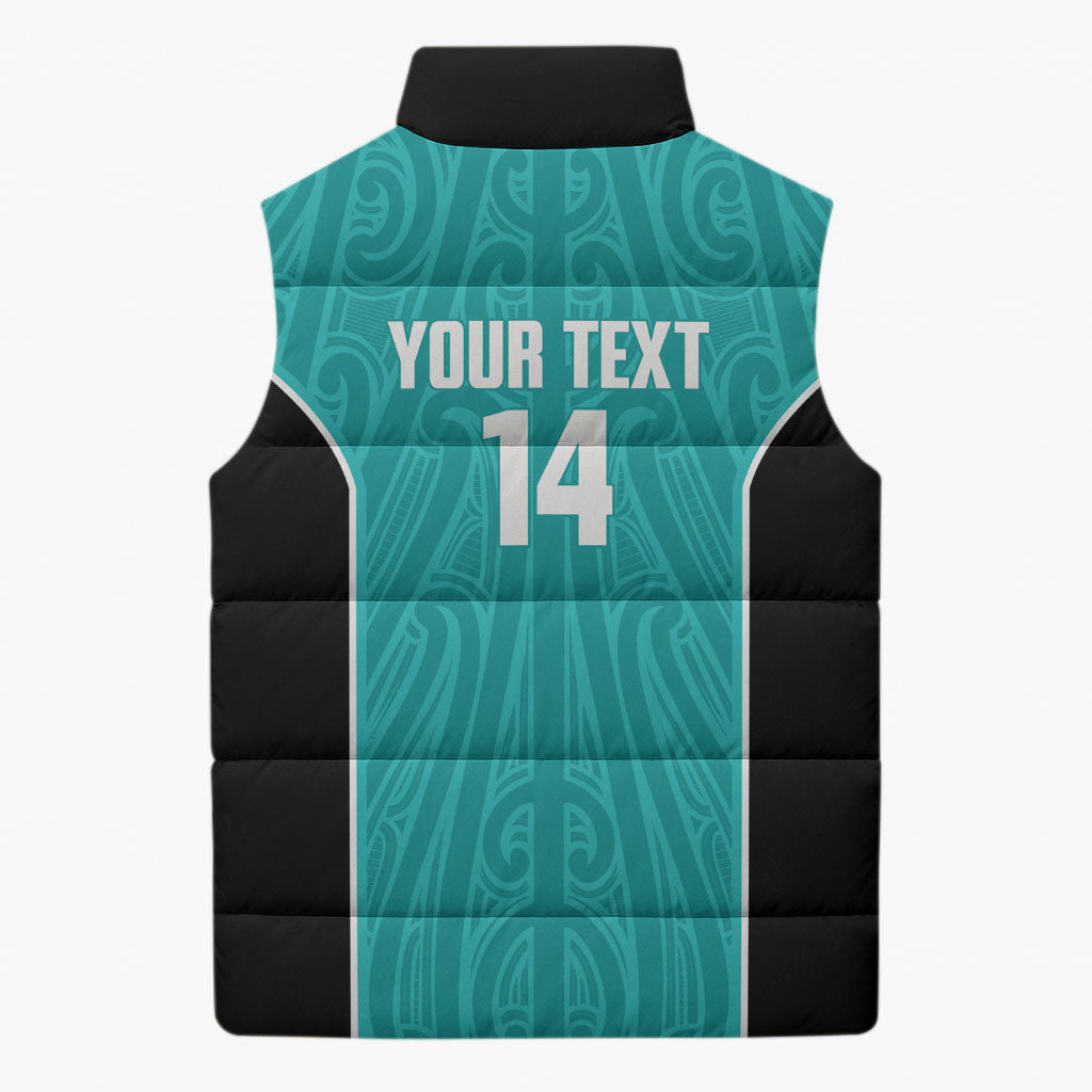 Custom New Zealand Stingray Oztag Sleeveless Puffer Jacket Tag Rugby Maori Pattern Teal Version LT14 - Polynesian Pride
