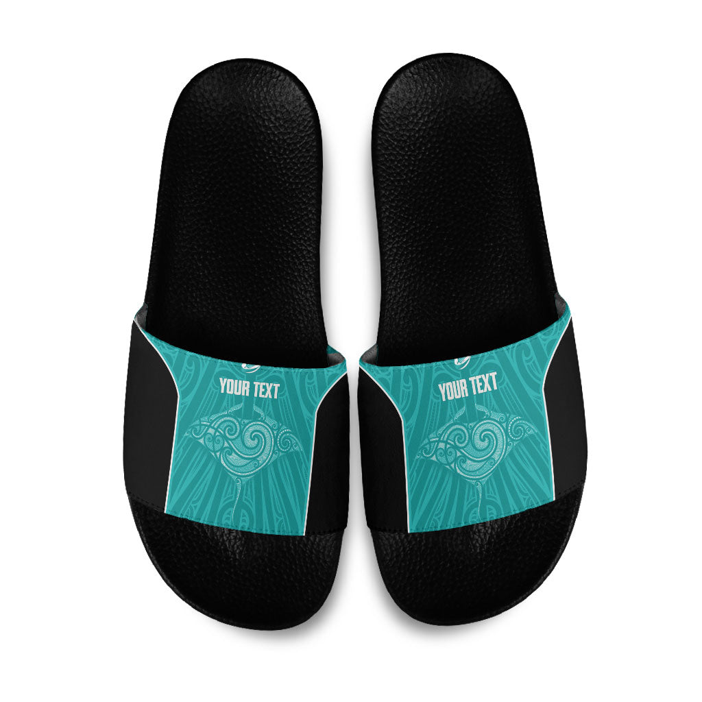 Custom New Zealand Stingray Oztag Slide Sandals Tag Rugby Maori Pattern Teal Version LT14 Teal - Polynesian Pride