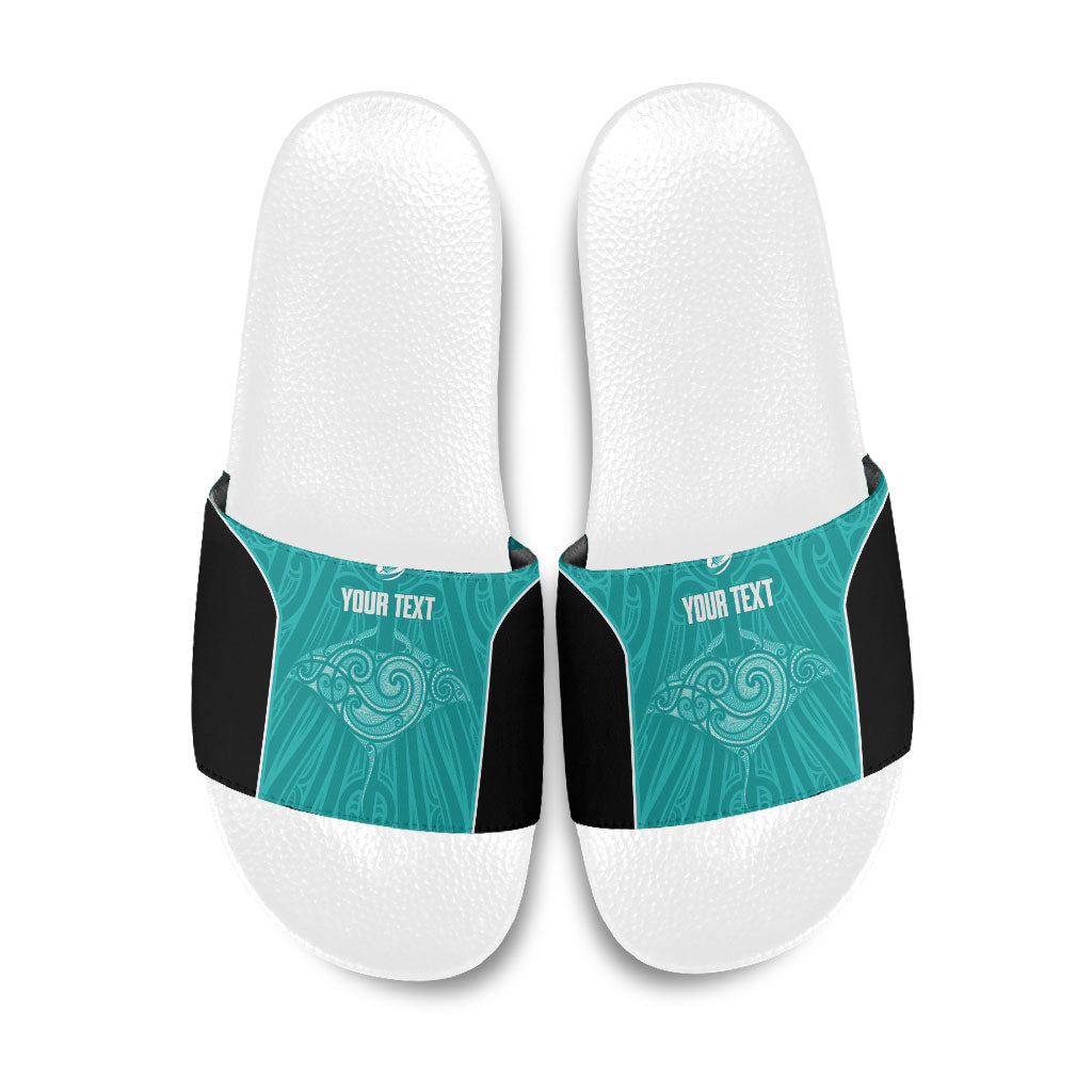 Custom New Zealand Stingray Oztag Slide Sandals Tag Rugby Maori Pattern Teal Version LT14 Teal - Polynesian Pride
