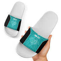 Custom New Zealand Stingray Oztag Slide Sandals Tag Rugby Maori Pattern Teal Version LT14 - Polynesian Pride