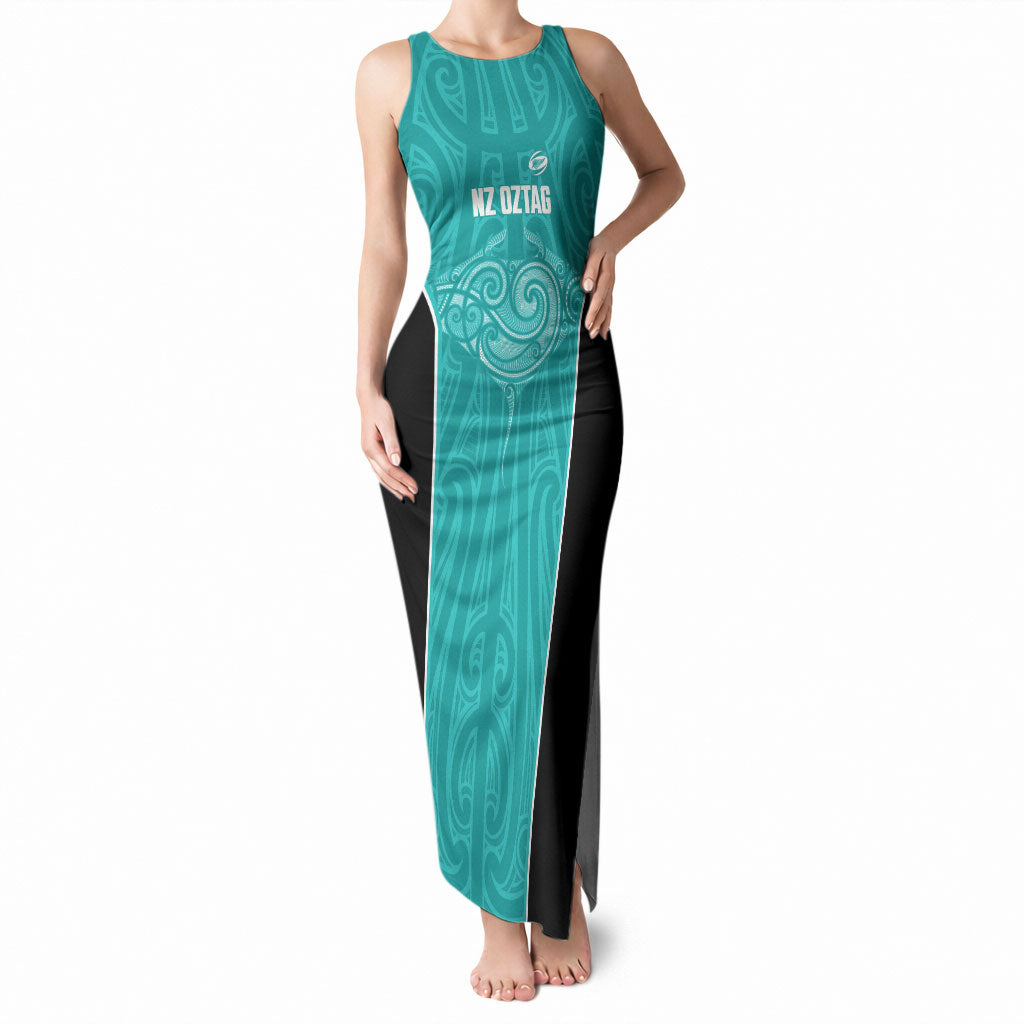 Custom New Zealand Stingray Oztag Tank Maxi Dress Tag Rugby Maori Pattern Teal Version LT14 Women Teal - Polynesian Pride