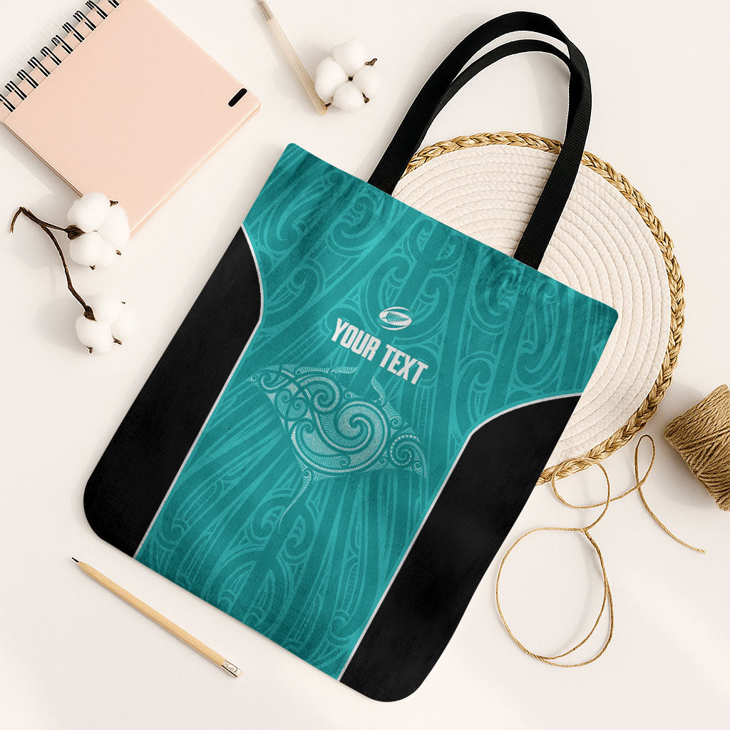 Custom New Zealand Stingray Oztag Tote Bag Tag Rugby Maori Pattern Teal Version LT14 Black Strap One Size Teal - Polynesian Pride