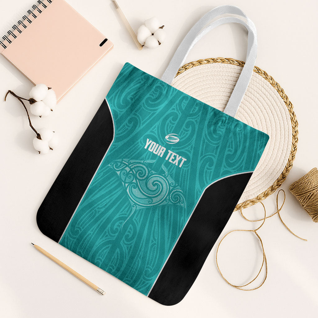 Custom New Zealand Stingray Oztag Tote Bag Tag Rugby Maori Pattern Teal Version LT14 White Strap One Size Teal - Polynesian Pride