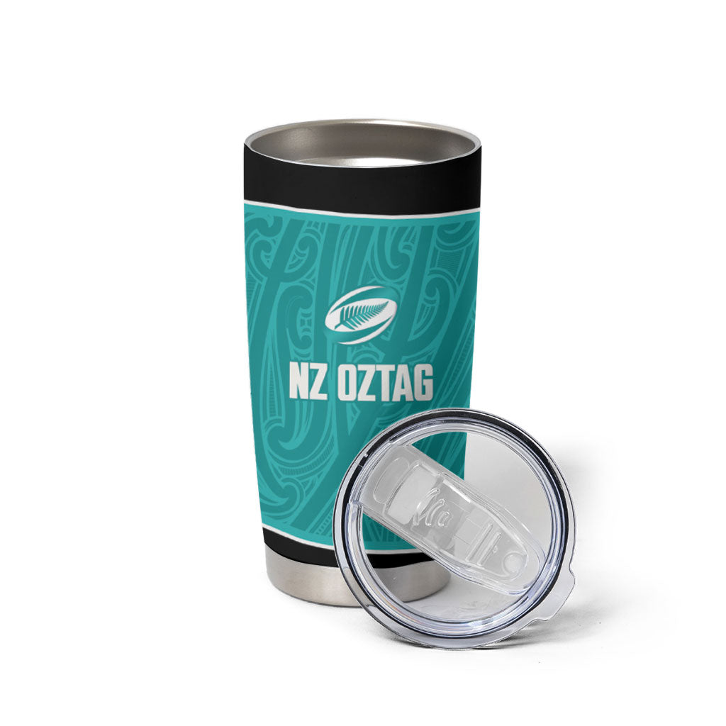 Custom New Zealand Stingray Oztag Tumbler Cup Tag Rugby Maori Pattern Teal Version LT14 - Polynesian Pride