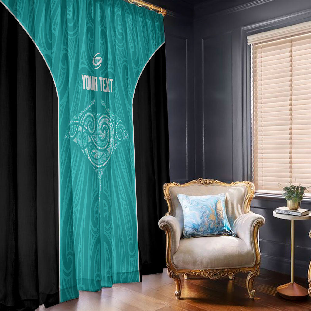 Custom New Zealand Stingray Oztag Window Curtain Tag Rugby Maori Pattern Teal Version LT14 - Polynesian Pride
