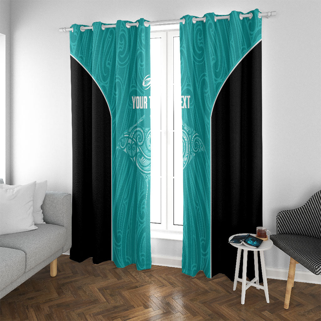 Custom New Zealand Stingray Oztag Window Curtain Tag Rugby Maori Pattern Teal Version LT14 With Grommets Teal - Polynesian Pride