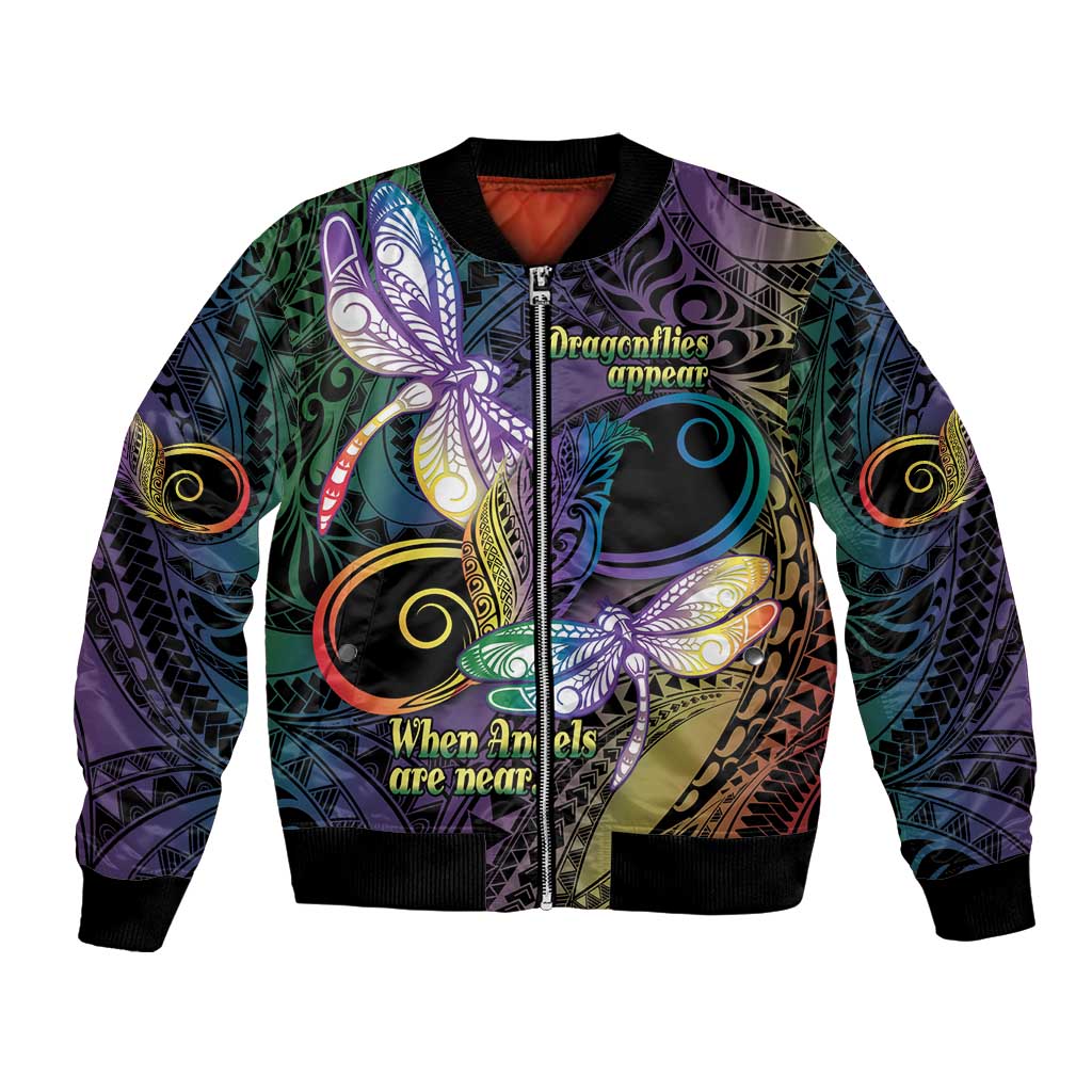 Personalized Polynesian Memorial Bomber Jacket Dragonflies Appear When Angels Are Near LT14 Unisex Colorful - Polynesian Pride