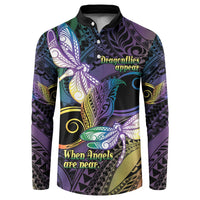 Personalized Polynesian Memorial Button Sweatshirt Dragonflies Appear When Angels Are Near LT14 Colorful - Polynesian Pride