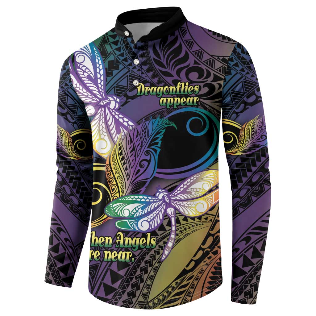 Personalized Polynesian Memorial Button Sweatshirt Dragonflies Appear When Angels Are Near LT14 - Polynesian Pride