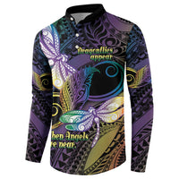Personalized Polynesian Memorial Button Sweatshirt Dragonflies Appear When Angels Are Near LT14 - Polynesian Pride
