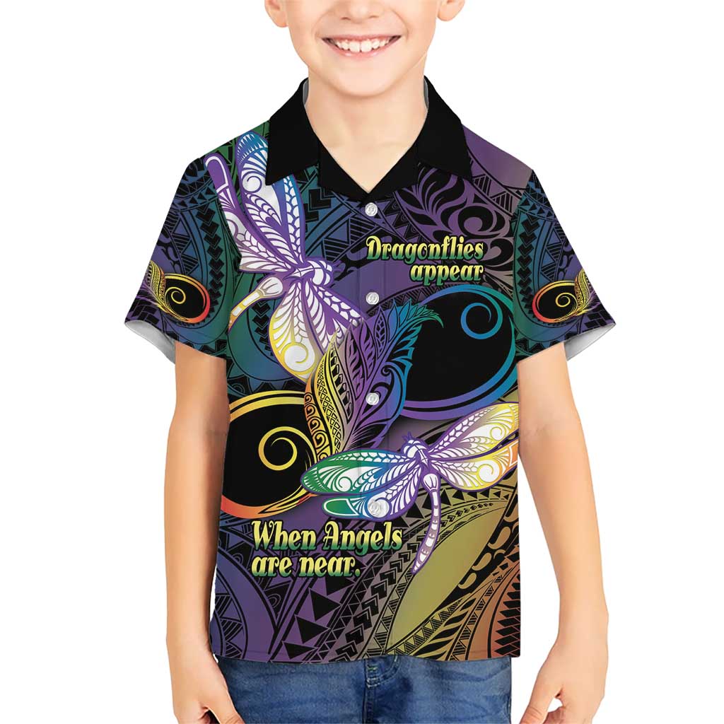 Personalized Polynesian Memorial Kid Hawaiian Shirt Dragonflies Appear When Angels Are Near LT14 Kid Colorful - Polynesian Pride