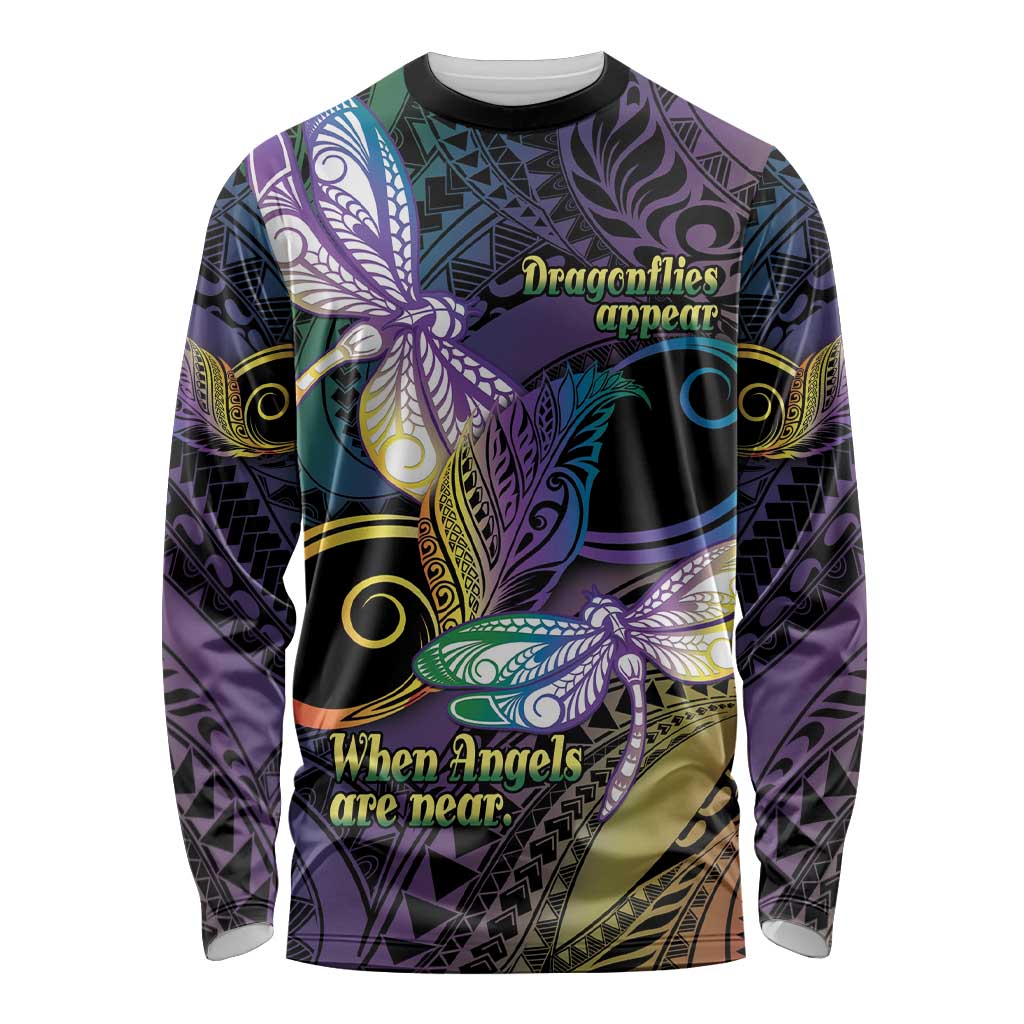 Personalized Polynesian Memorial Long Sleeve Shirt Dragonflies Appear When Angels Are Near LT14 Unisex Colorful - Polynesian Pride
