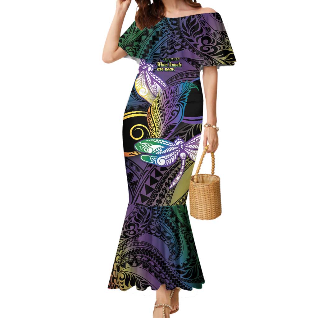 Personalized Polynesian Memorial Mermaid Dress Dragonflies Appear When Angels Are Near LT14 Women Colorful - Polynesian Pride