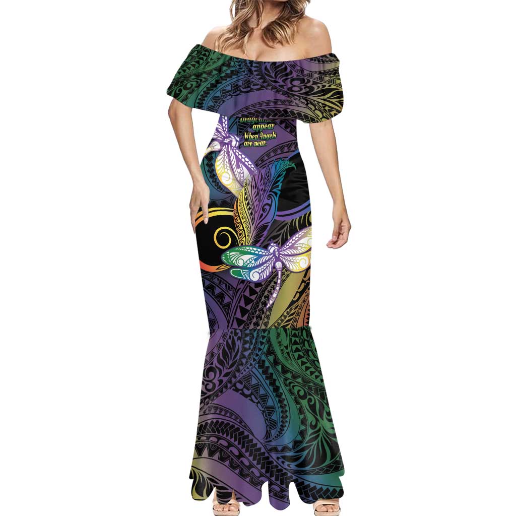Personalized Polynesian Memorial Mermaid Dress Dragonflies Appear When Angels Are Near LT14 - Polynesian Pride