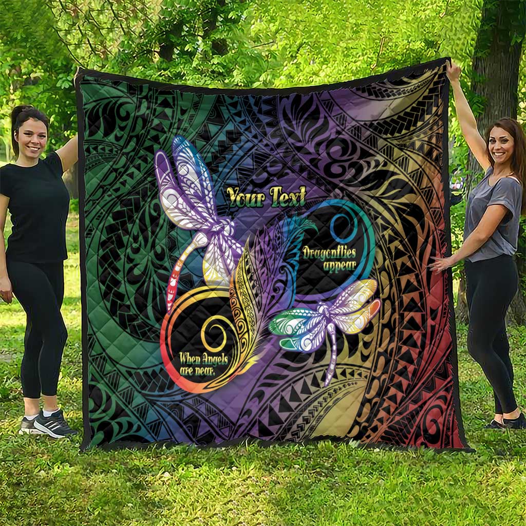 Personalized Polynesian Memorial Quilt Dragonflies Appear When Angels Are Near LT14 - Polynesian Pride