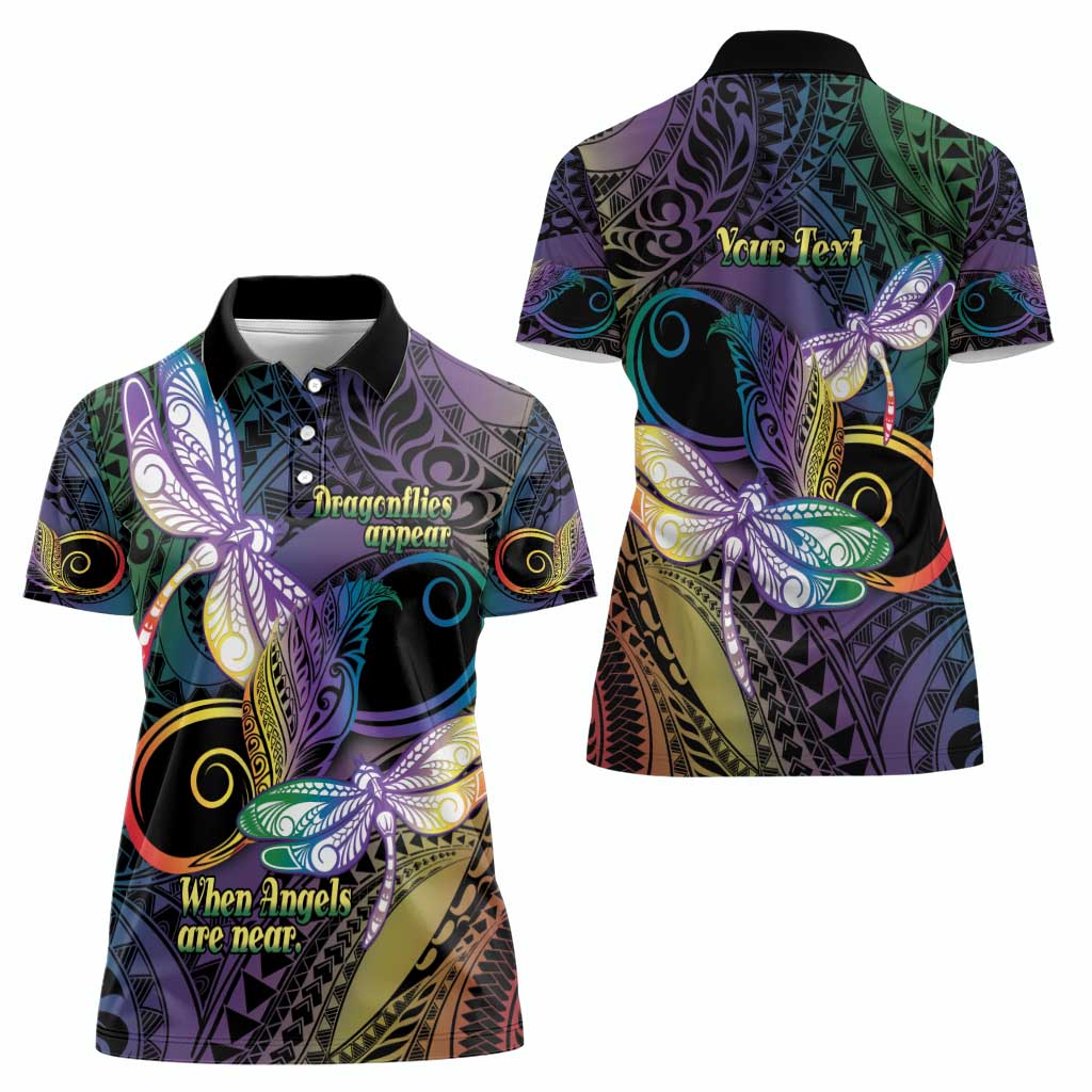 Personalized Polynesian Memorial Women Polo Shirt Dragonflies Appear When Angels Are Near LT14 - Polynesian Pride
