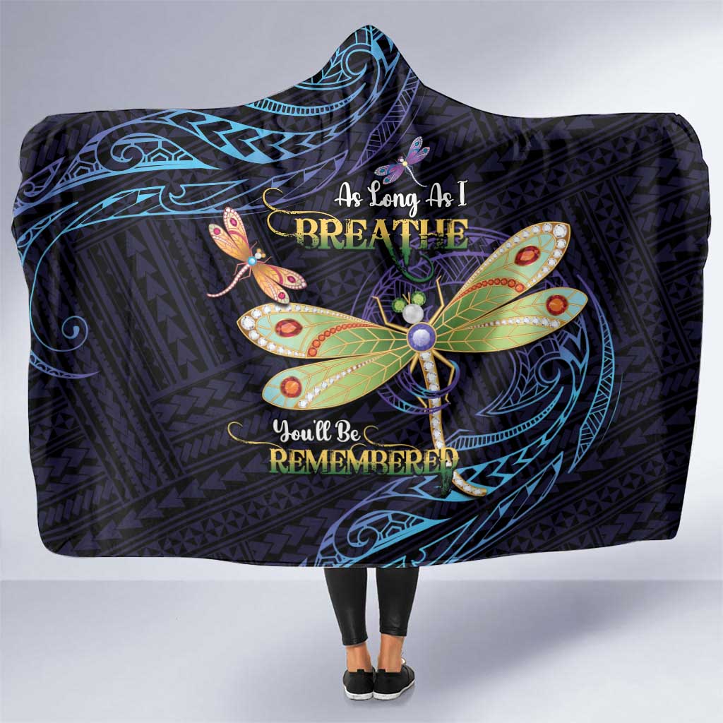 As Long As I Breathe You'll Be Remembered Hooded Blanket Dragonflies Memorial - Polynesian Pattern LT14 One Size Black - Polynesian Pride