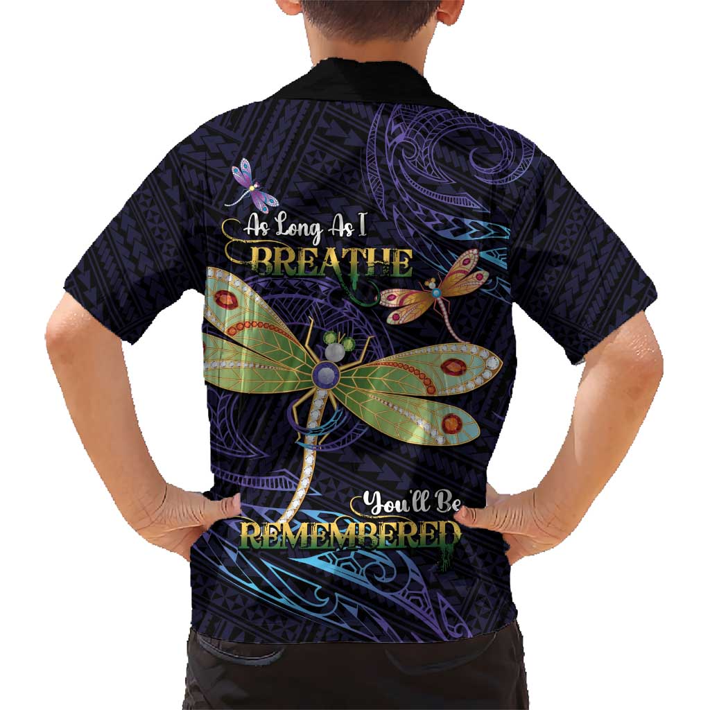 As Long As I Breathe You'll Be Remembered Kid Hawaiian Shirt Dragonflies Memorial - Polynesian Pattern LT14 - Polynesian Pride