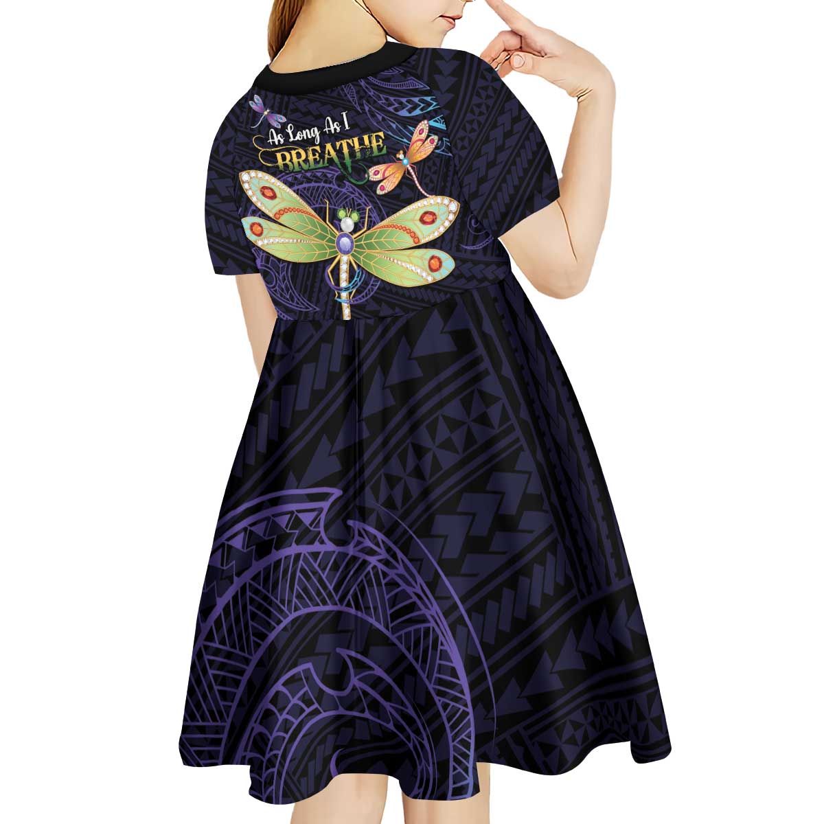 As Long As I Breathe You'll Be Remembered Kid Short Sleeve Dress Dragonflies Memorial - Polynesian Pattern LT14 - Polynesian Pride