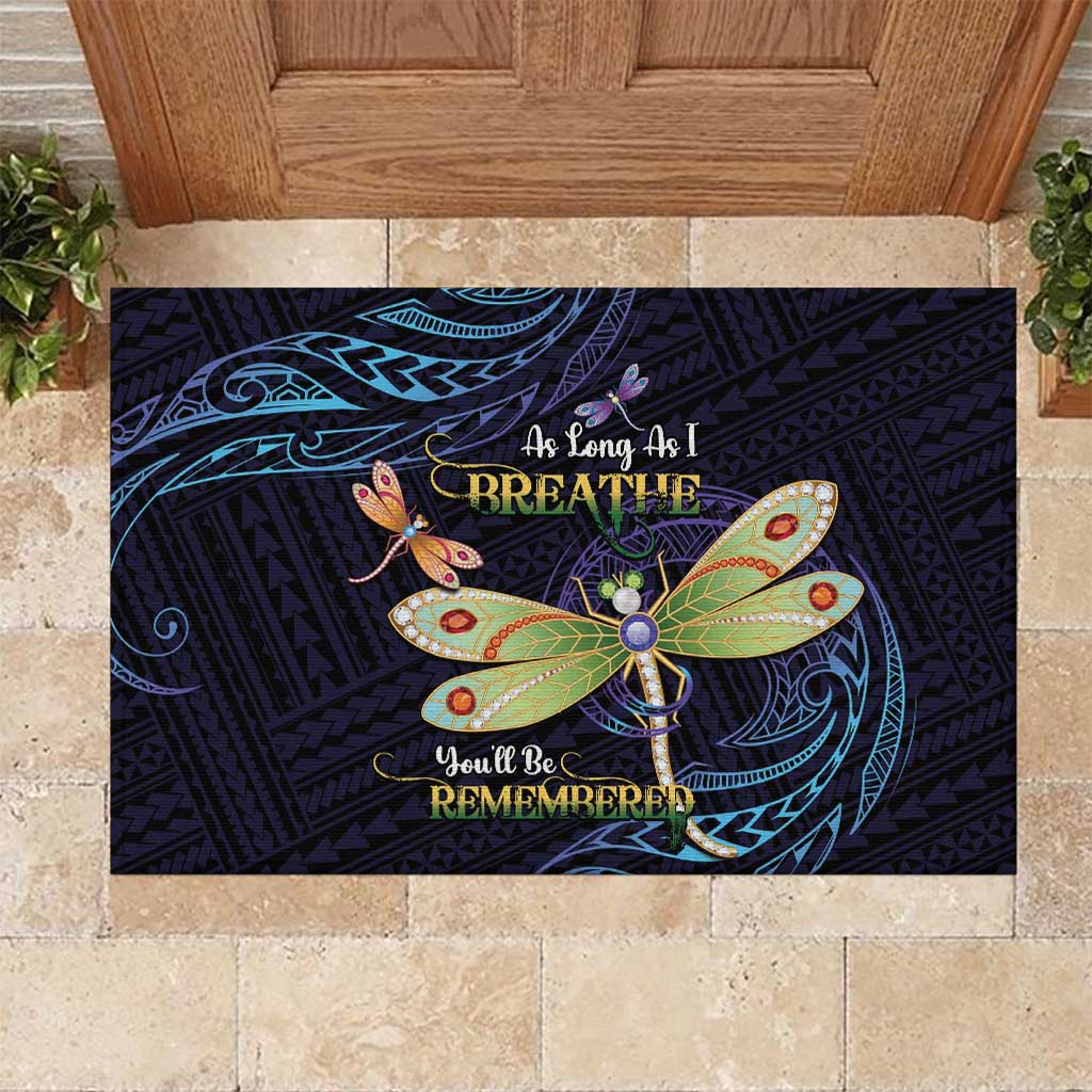 As Long As I Breathe You'll Be Remembered Rubber Doormat Dragonflies Memorial - Polynesian Pattern LT14 Black - Polynesian Pride