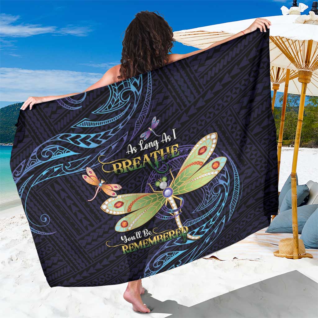 As Long As I Breathe You'll Be Remembered Sarong Dragonflies Memorial - Polynesian Pattern LT14 One Size 44 x 66 inches Black - Polynesian Pride