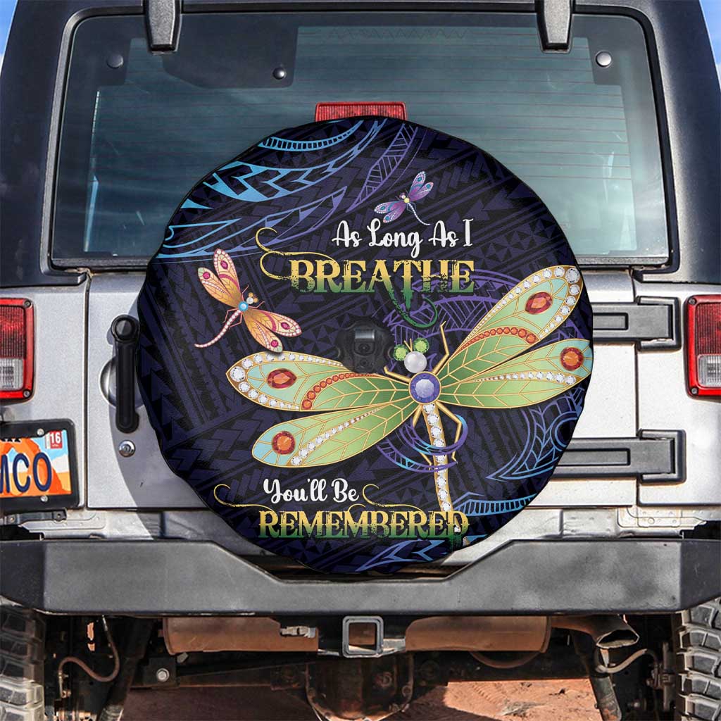 As Long As I Breathe You'll Be Remembered Spare Tire Cover Dragonflies Memorial - Polynesian Pattern LT14 Black - Polynesian Pride