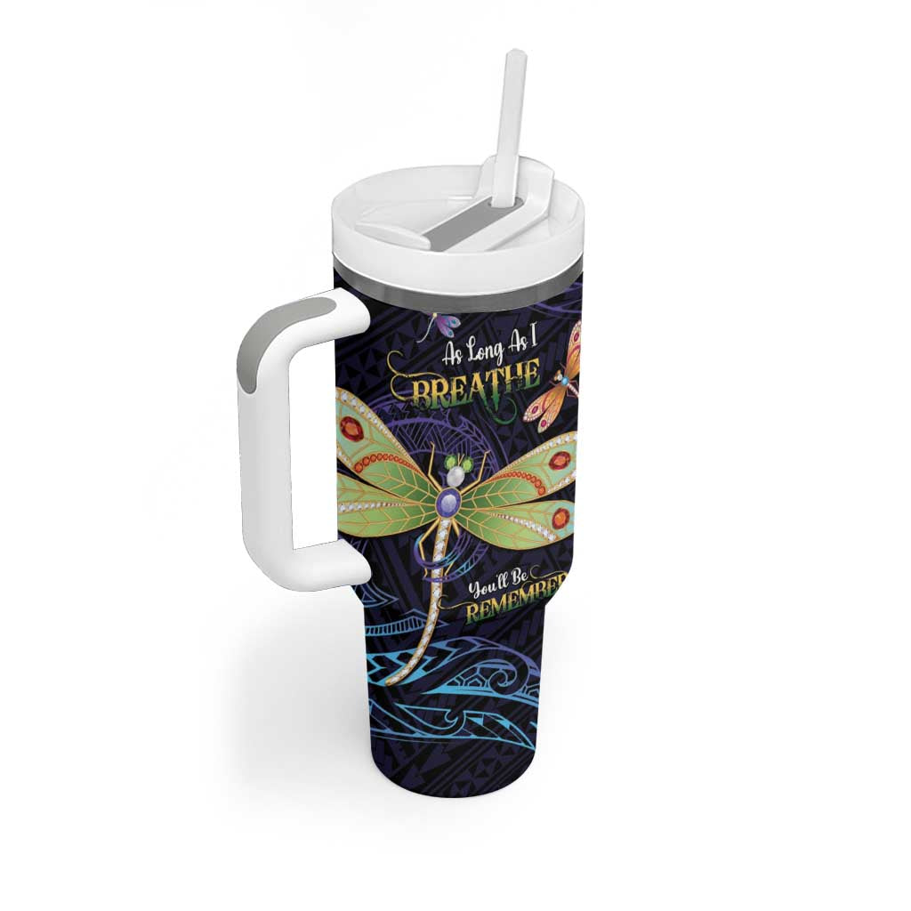 As Long As I Breathe You'll Be Remembered Tumbler With Handle Dragonflies Memorial - Polynesian Pattern LT14 - Polynesian Pride