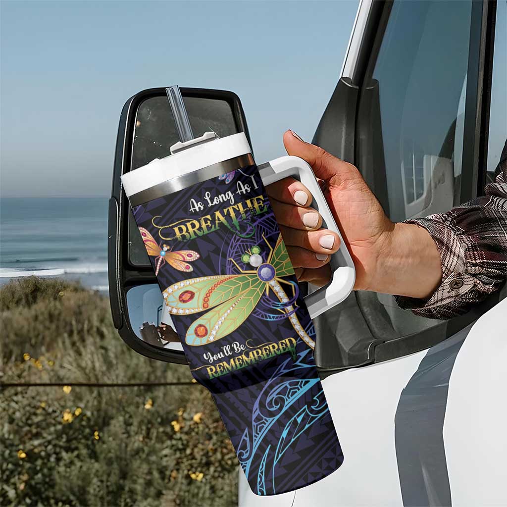 As Long As I Breathe You'll Be Remembered Tumbler With Handle Dragonflies Memorial - Polynesian Pattern LT14 - Polynesian Pride