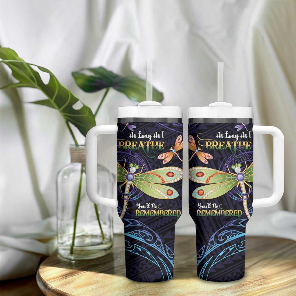 As Long As I Breathe You'll Be Remembered Tumbler With Handle Dragonflies Memorial - Polynesian Pattern LT14 - Polynesian Pride