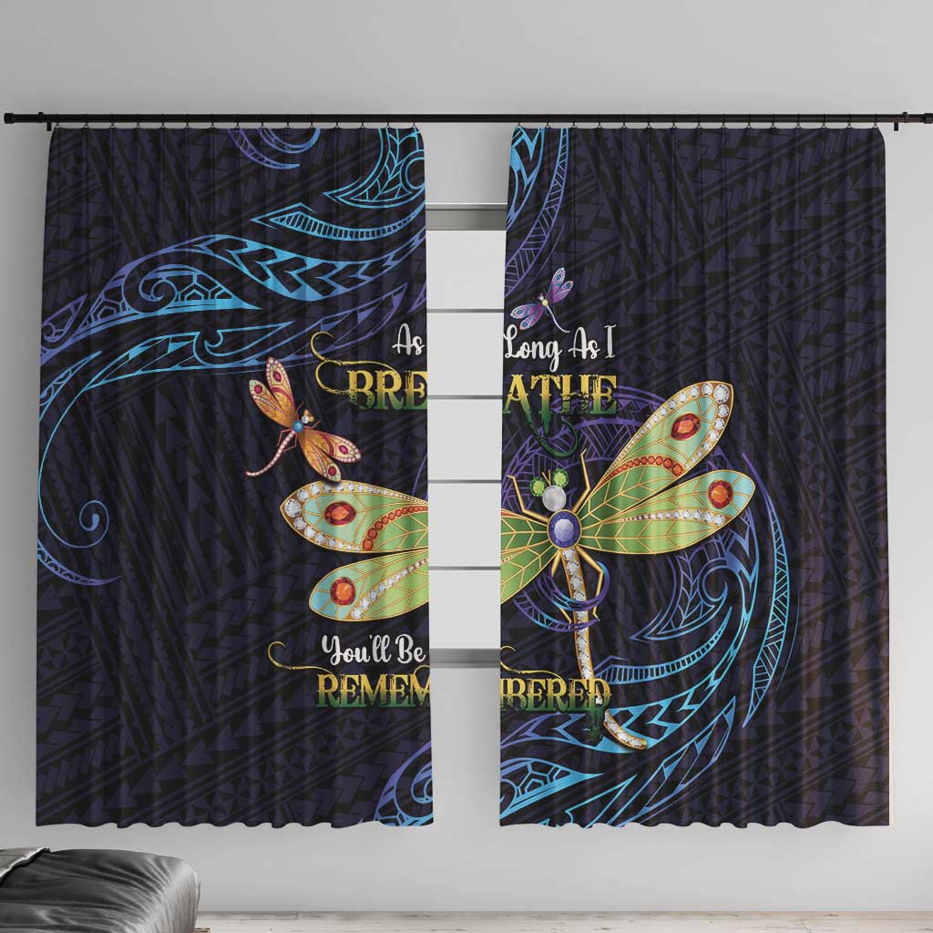 As Long As I Breathe You'll Be Remembered Window Curtain Dragonflies Memorial - Polynesian Pattern LT14 With Hooks Black - Polynesian Pride