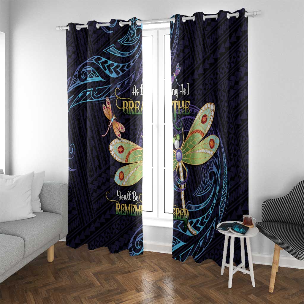 As Long As I Breathe You'll Be Remembered Window Curtain Dragonflies Memorial - Polynesian Pattern LT14 With Grommets Black - Polynesian Pride