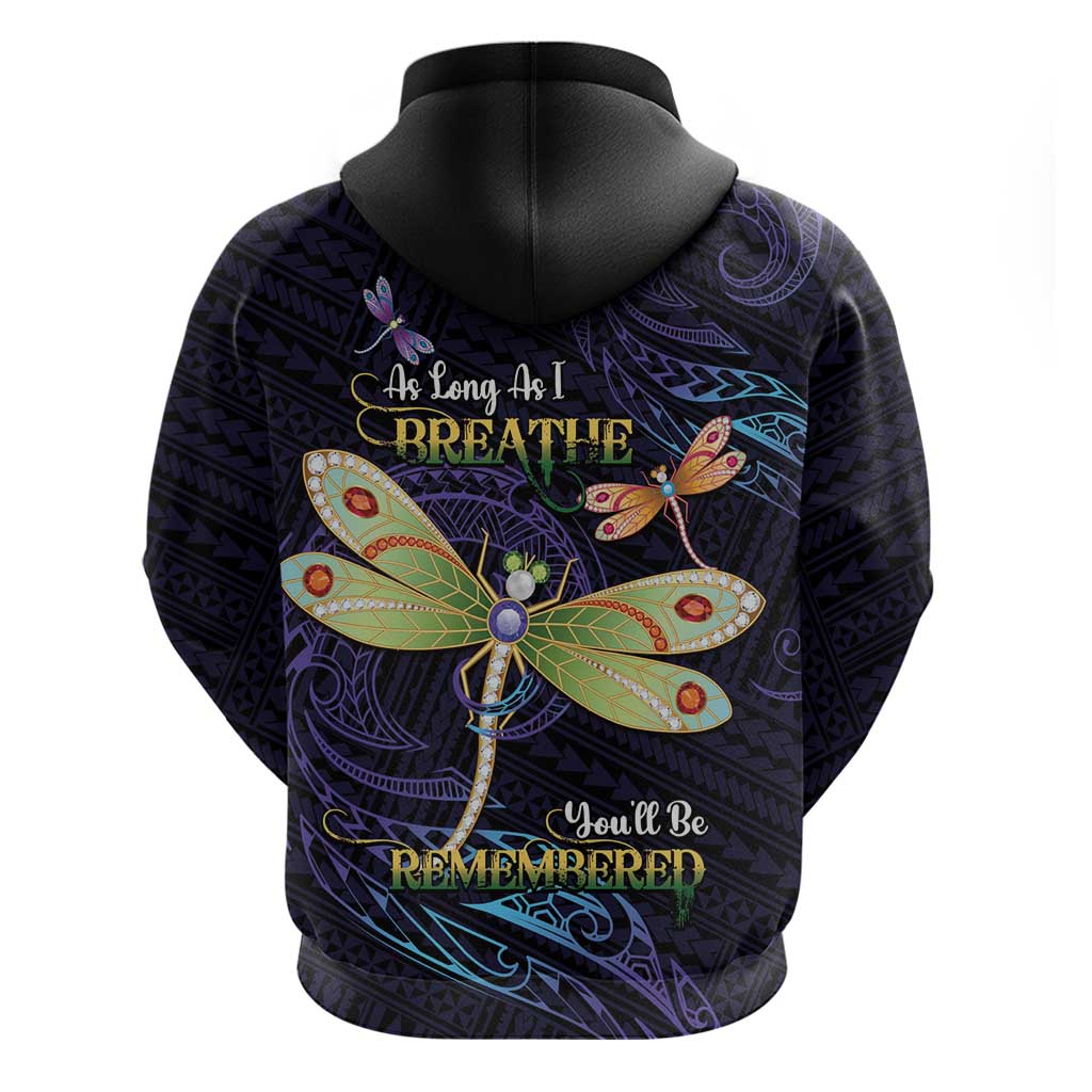 As Long As I Breathe You'll Be Remembered Zip Hoodie Dragonflies Memorial - Polynesian Pattern LT14 - Polynesian Pride
