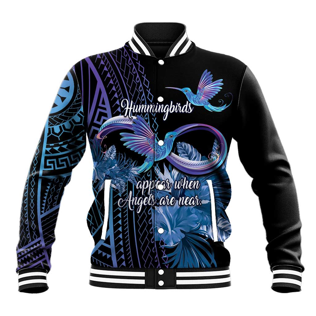 Polynesian Memorial Baseball Jacket Hummingbirds Appear When Angels Are Near LT14 Unisex Black - Polynesian Pride