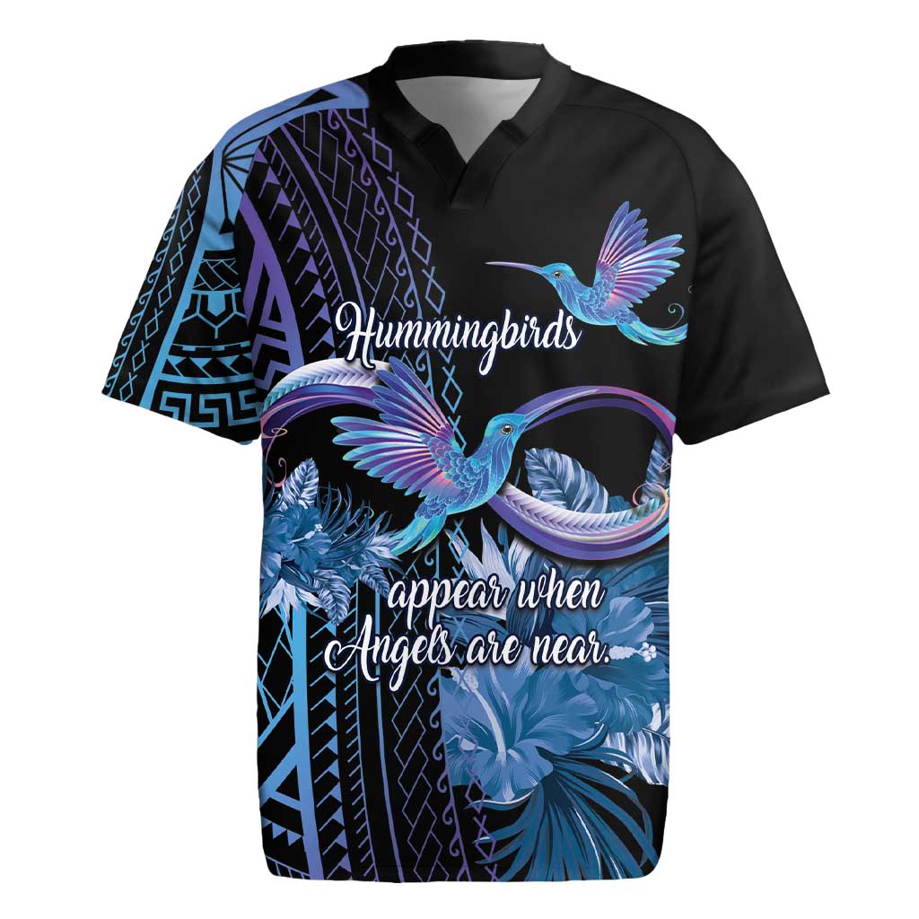 Polynesian Memorial Rugby Jersey Hummingbirds Appear When Angels Are Near LT14 Black - Polynesian Pride