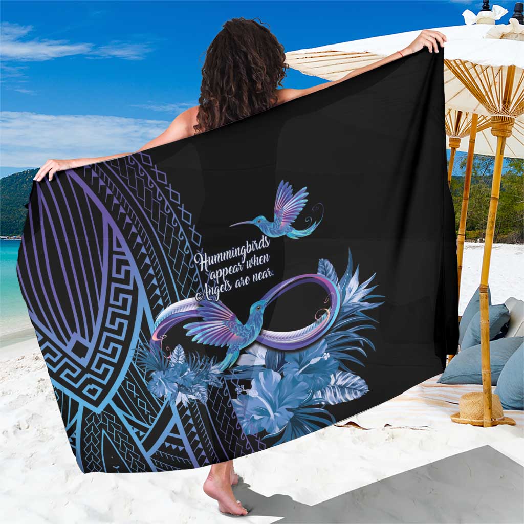 Polynesian Memorial Sarong Hummingbirds Appear When Angels Are Near LT14 One Size 44 x 66 inches Black - Polynesian Pride