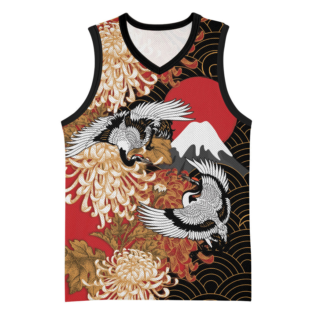 Japan Spider Chrysanthemum and Cranes Basketball Jersey Japanese Kudamono Kiku Tsuru