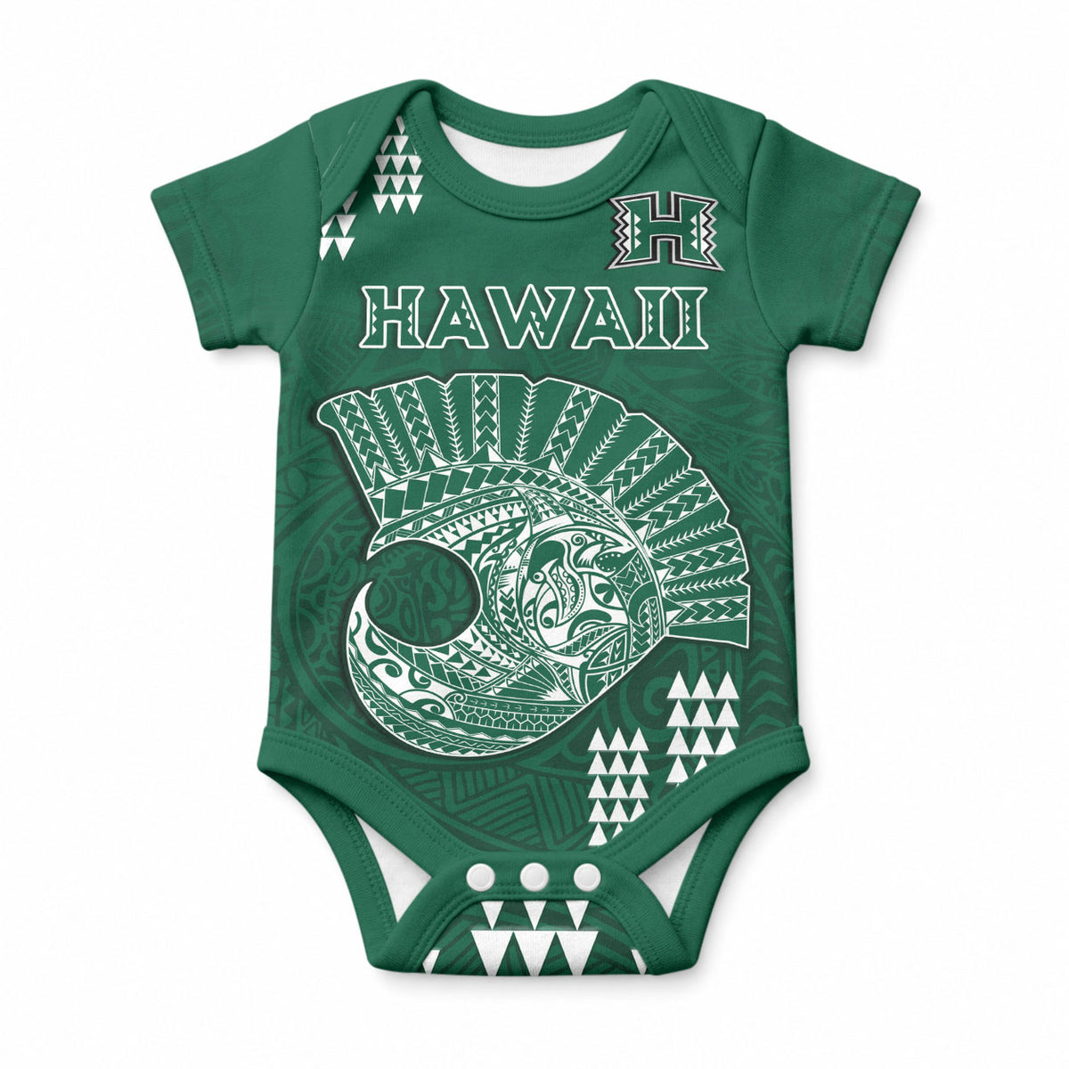Hawaii Football Baby Onesie Kakau Rainbow Warriors Helmet LT14 Green - Polynesian Pride