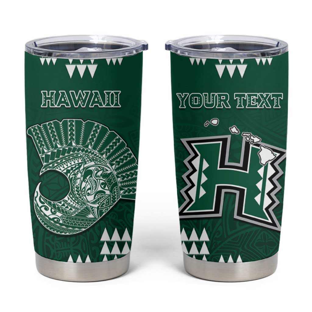Hawaii Football Tumbler Cup Kakau Rainbow Warriors Helmet LT14 Green - Polynesian Pride