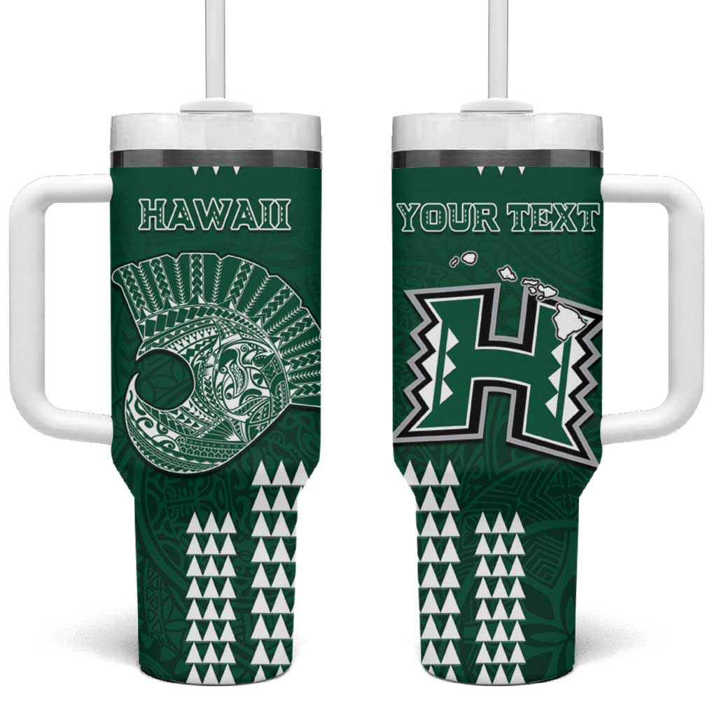 Hawaii Football Tumbler With Handle Kakau Rainbow Warriors Helmet LT14 One Size: 40 oz Green - Polynesian Pride