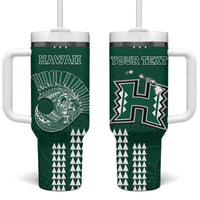 Hawaii Football Tumbler With Handle Kakau Rainbow Warriors Helmet LT14 One Size: 40 oz Green - Polynesian Pride