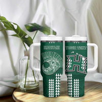 Hawaii Football Tumbler With Handle Kakau Rainbow Warriors Helmet LT14 - Polynesian Pride