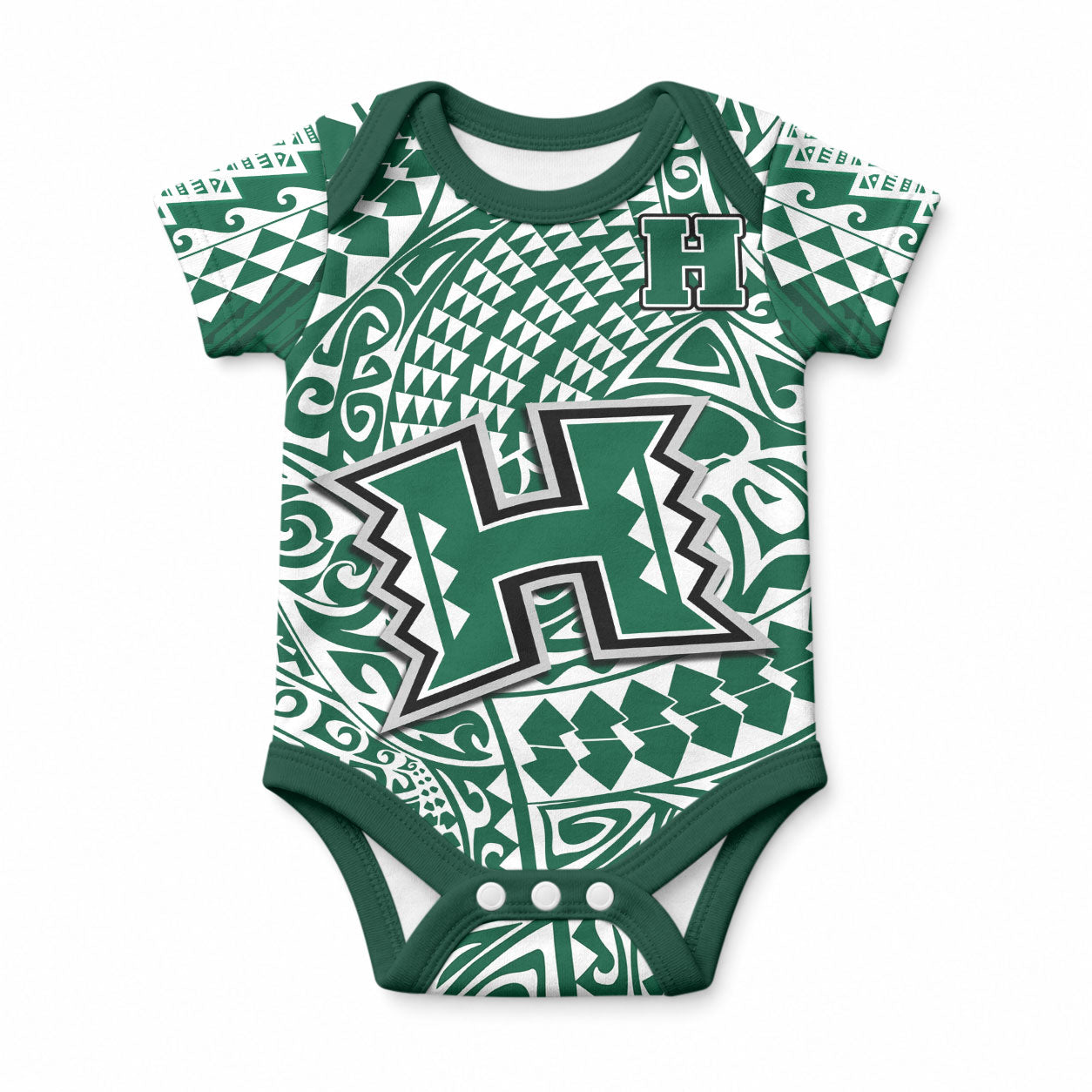 Custom Hawaii Football Baby Onesie Rainbow Warriors Tribal Kakau LT14 Green - Polynesian Pride