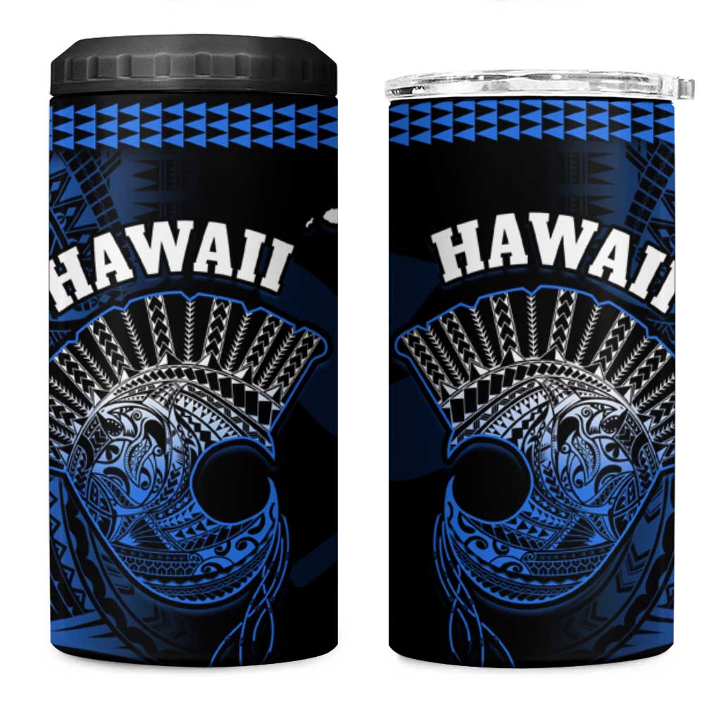 Hawaii 4 in 1 Can Cooler Tumbler Kakau Warrior Helmet Gradient Blue Polynesian LT14 One Size: 16 oz Blue - Polynesian Pride