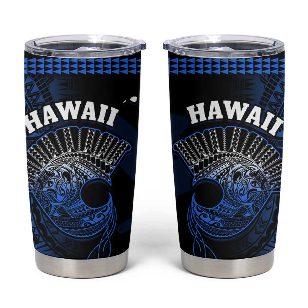 Hawaii Tumbler Cup Kakau Warrior Helmet Gradient Blue Polynesian LT14 Blue - Polynesian Pride