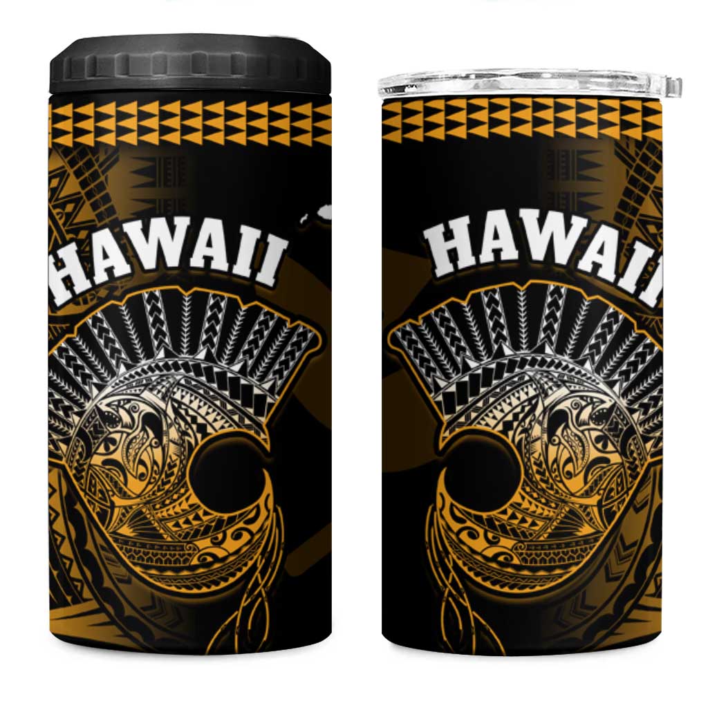 Hawaii 4 in 1 Can Cooler Tumbler Kakau Warrior Helmet Gradient Gold Polynesian LT14 One Size: 16 oz Gold - Polynesian Pride
