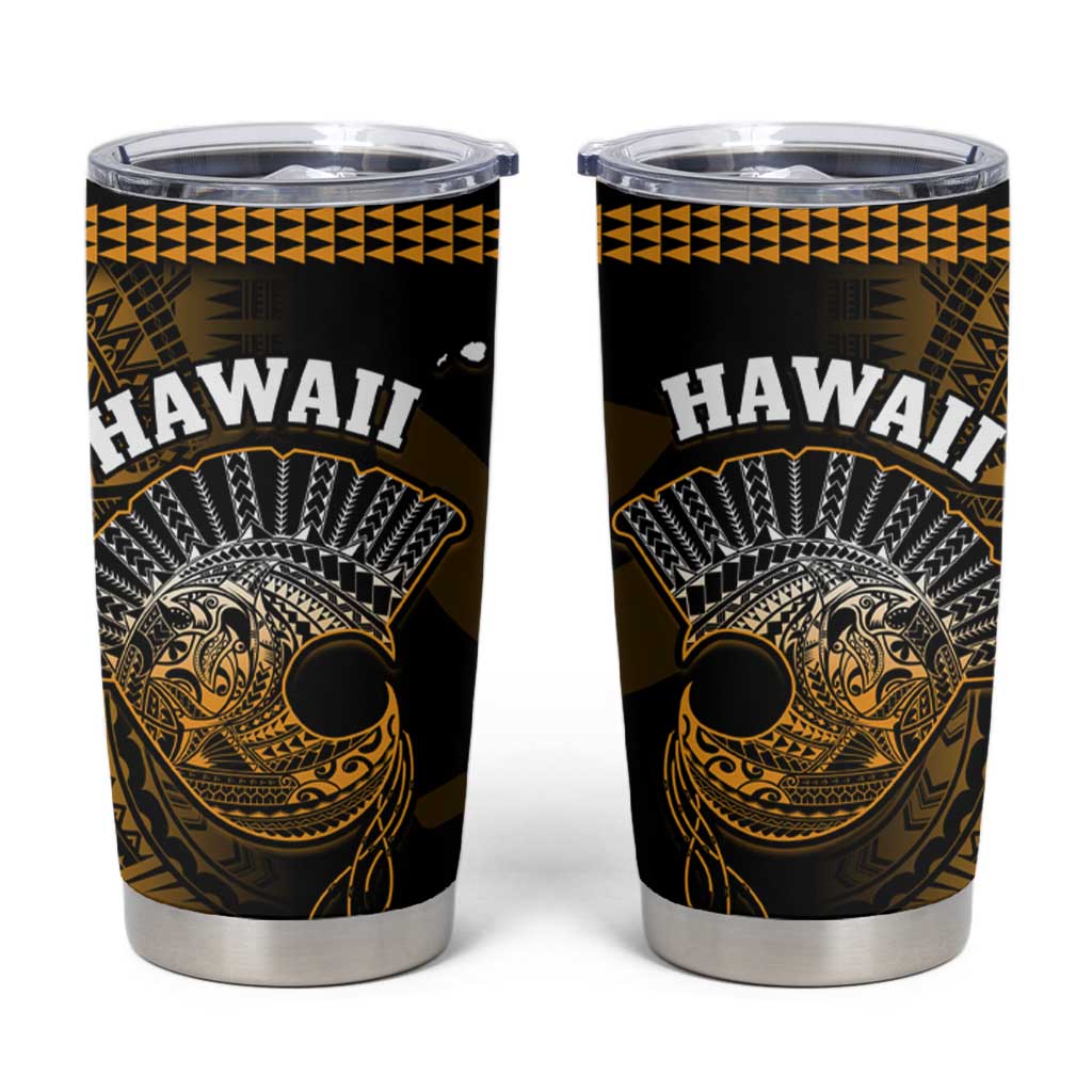 Hawaii Tumbler Cup Kakau Warrior Helmet Gradient Gold Polynesian LT14 Gold - Polynesian Pride