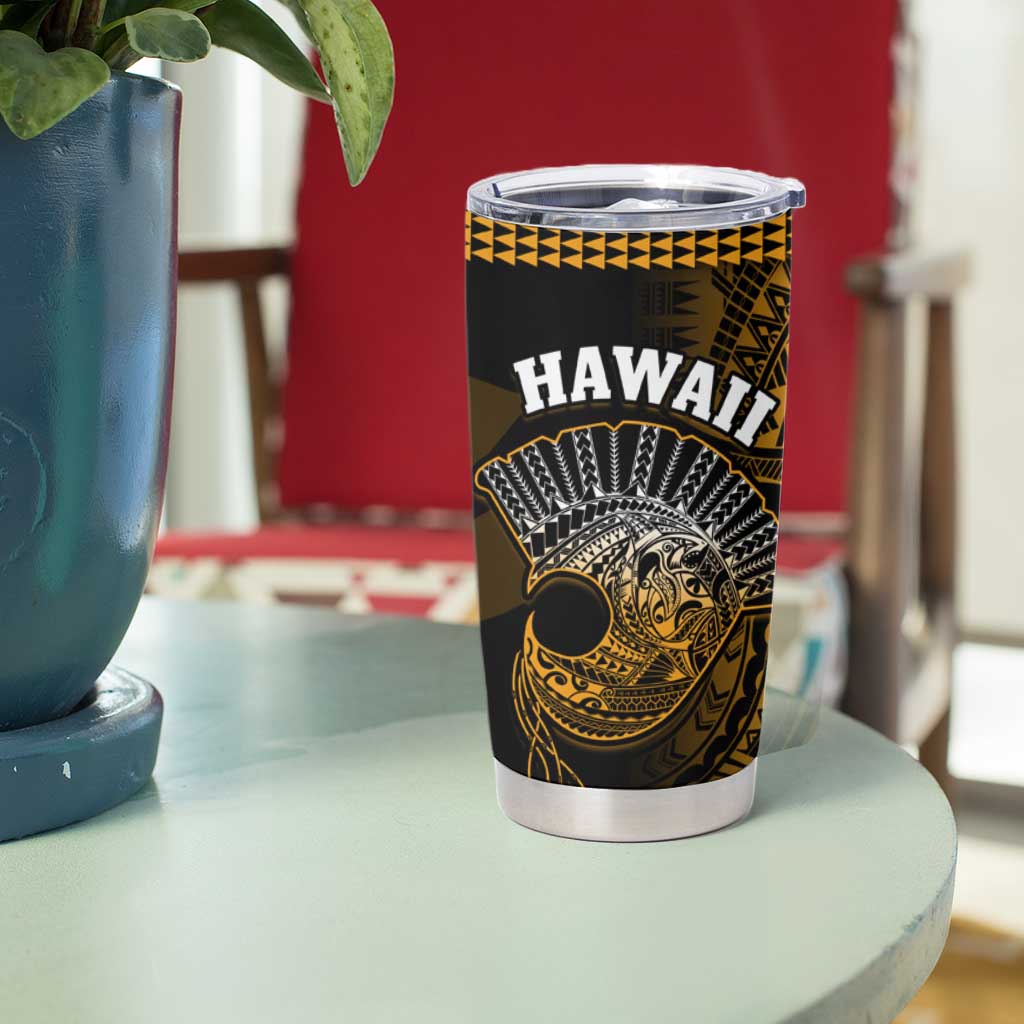 Hawaii Tumbler Cup Kakau Warrior Helmet Gradient Gold Polynesian LT14 - Polynesian Pride