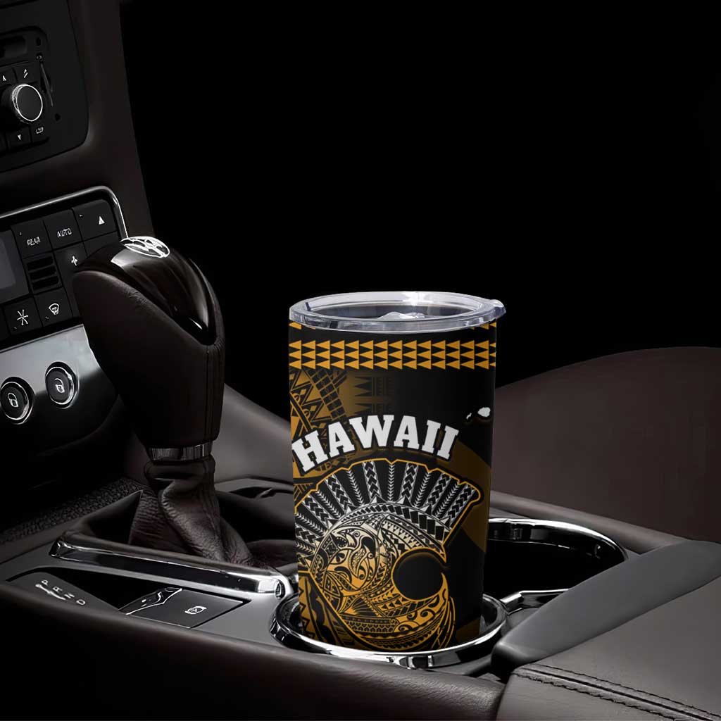 Hawaii Tumbler Cup Kakau Warrior Helmet Gradient Gold Polynesian LT14 - Polynesian Pride