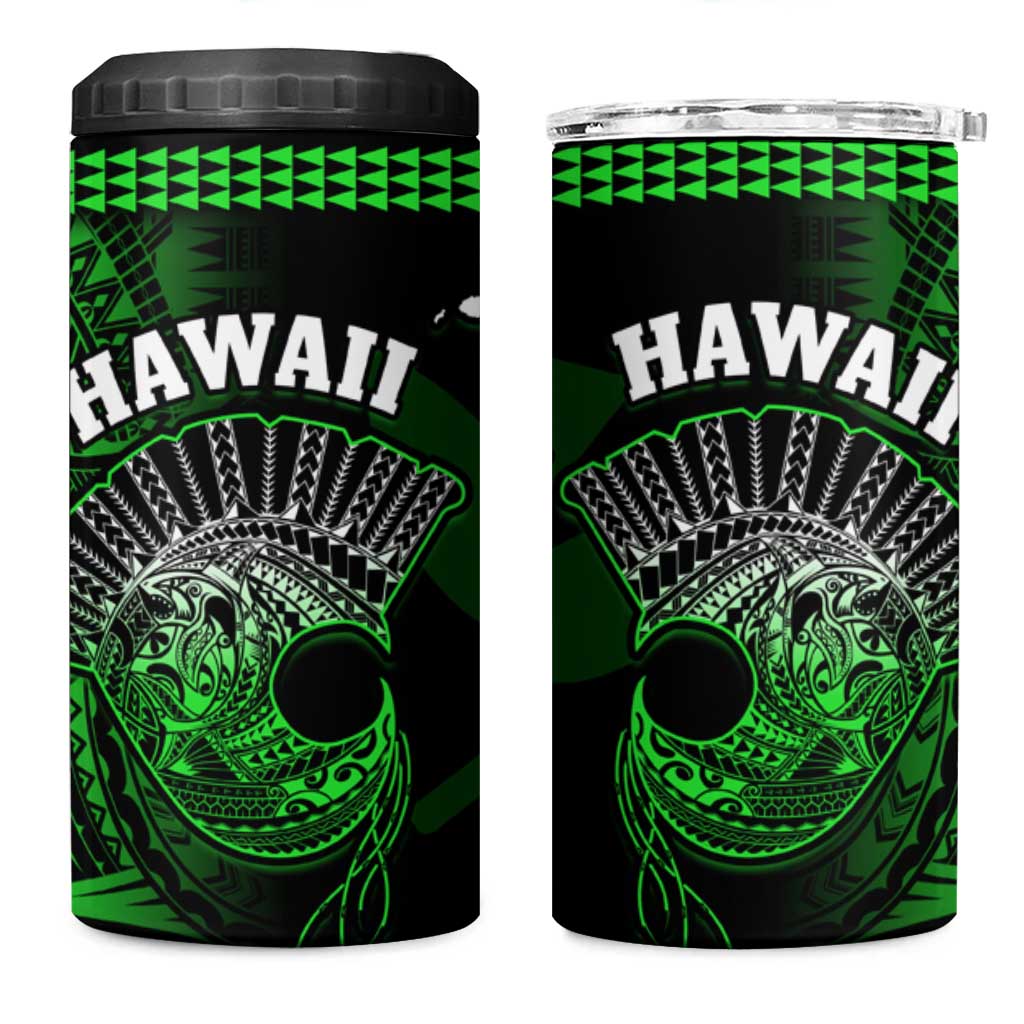 Hawaii 4 in 1 Can Cooler Tumbler Kakau Warrior Helmet Gradient Green Polynesian LT14 One Size: 16 oz Green - Polynesian Pride