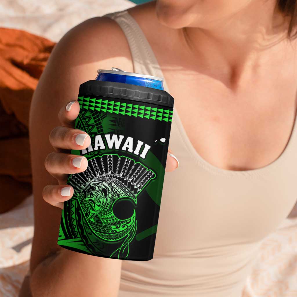 Hawaii 4 in 1 Can Cooler Tumbler Kakau Warrior Helmet Gradient Green Polynesian LT14 - Polynesian Pride
